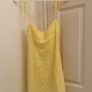 penny lane yellow sequin mini dress